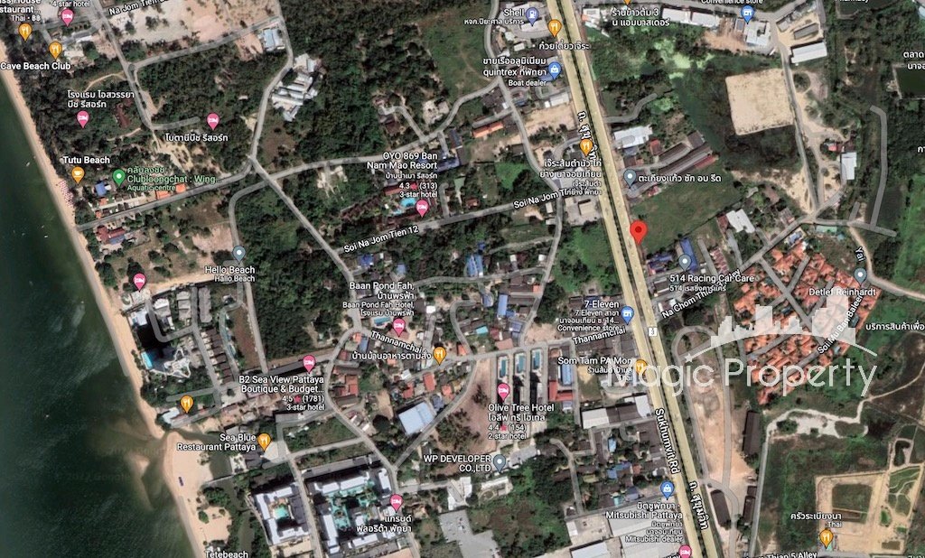 7 Rai Land For Sale on Sukhumvit road, Chon Buri. Located on main Sukhumvit road, Tambon Na Chom Thian, Amphoe Sattahip, Chang Wat Chon Buri...