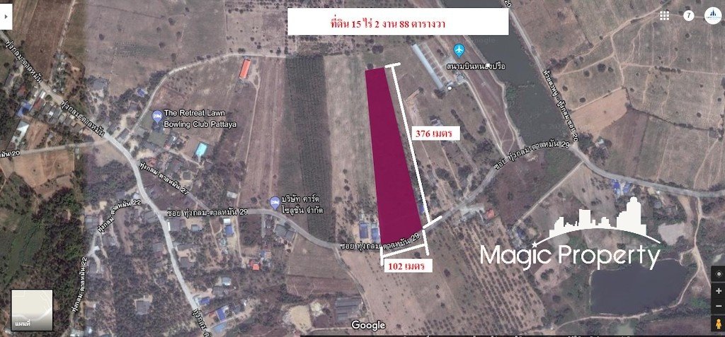 15-2-88 Rai Land For Sale on Thanon Thung Klom-Tan Man 29, Muang Pattaya, Amphoe Bang Lamung, Chang Wat Chon Buri 20150