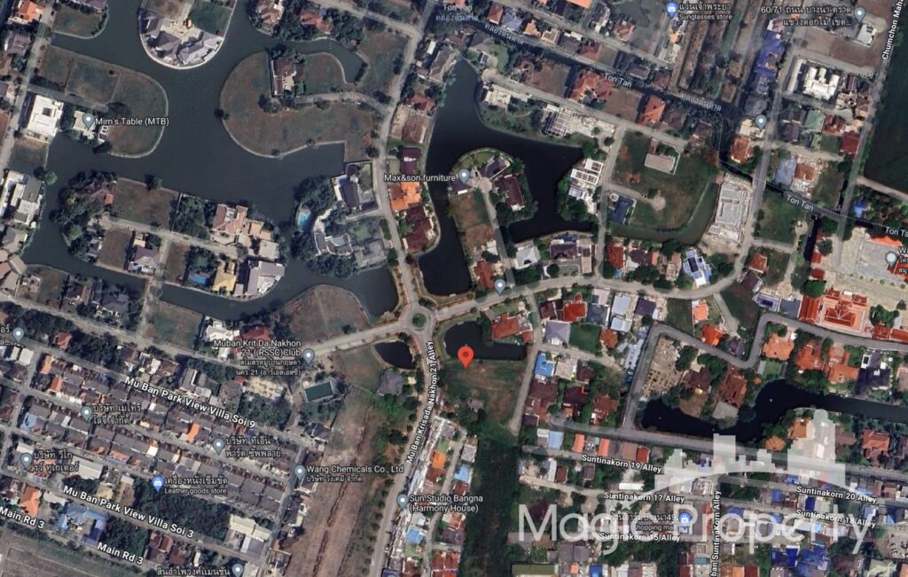 Land for sale in Krisada Nakhon 21 Village Property code MGP1258 Land 0-3-31 Rai-Ngan-Sq.wah (331 Sq.wah) Next to the lake, Orange area. Width 23 meters x Deep 45 meters, lakeside wide 45 meters. Located at Bang Kaeo Subdistrict, Bang Phli District, Samut Prakan 10540